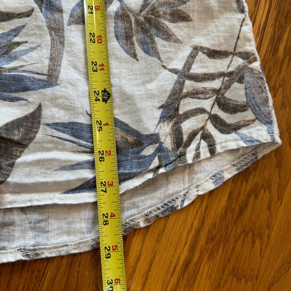 Lungo L'arno Women's Abstract linen cotton short sleeve blue beige blouse sz 2X - Picture 5 of 8